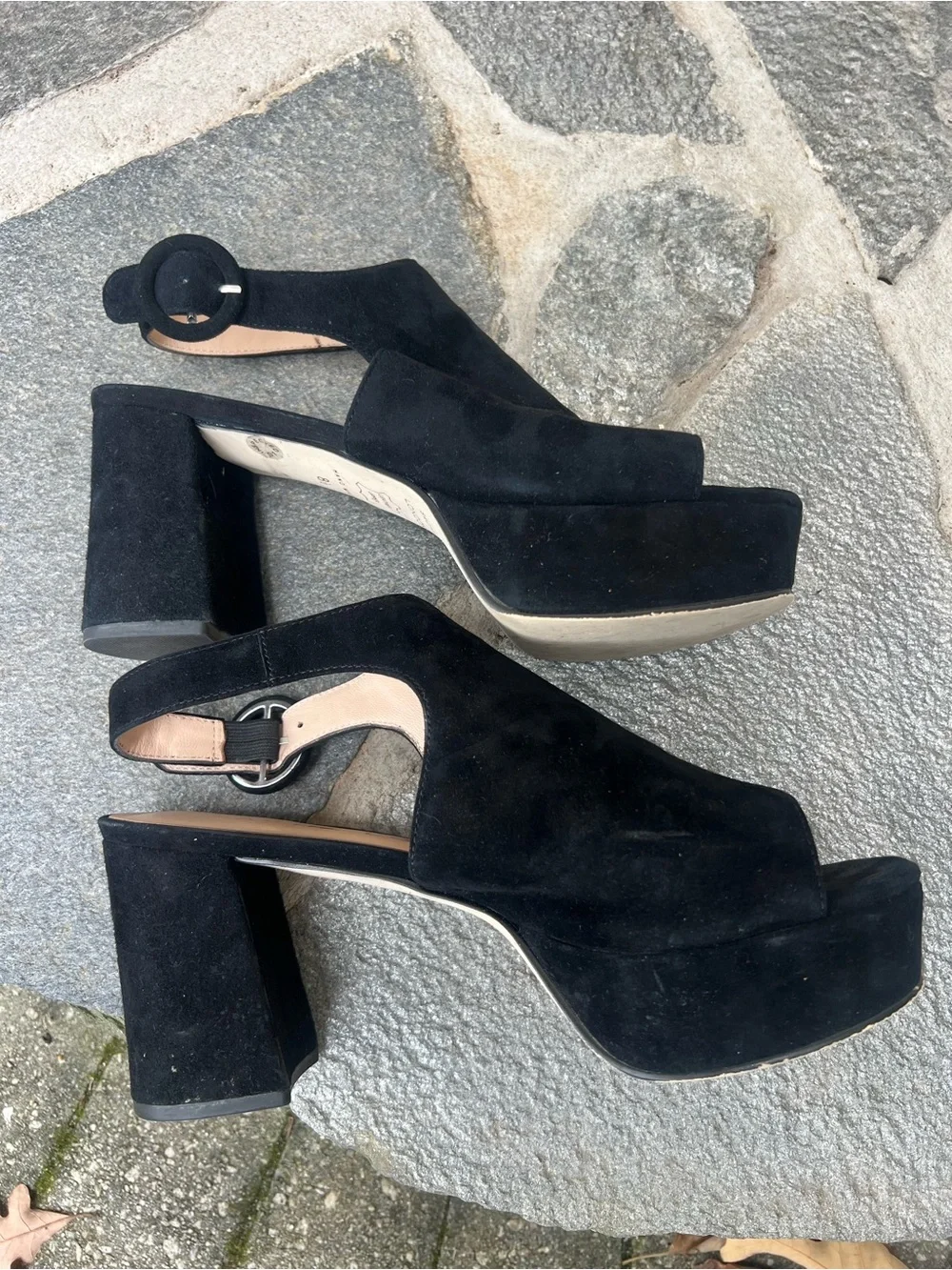 Sacha London Black Suede Peep-Toe Slingback Platform Heels